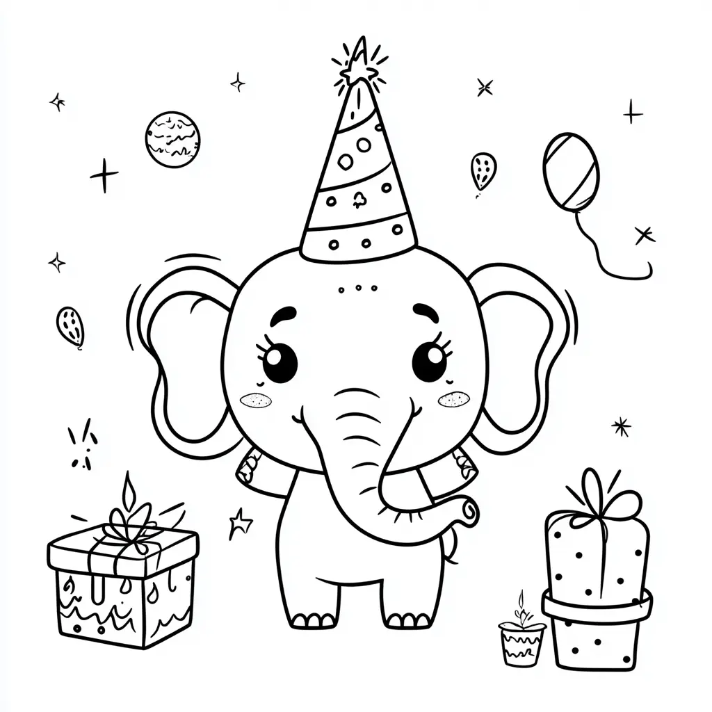 "Elefante Bebé con Regalos y Globos" Dibujos de elefantes para colorear ❤️ | Minenito