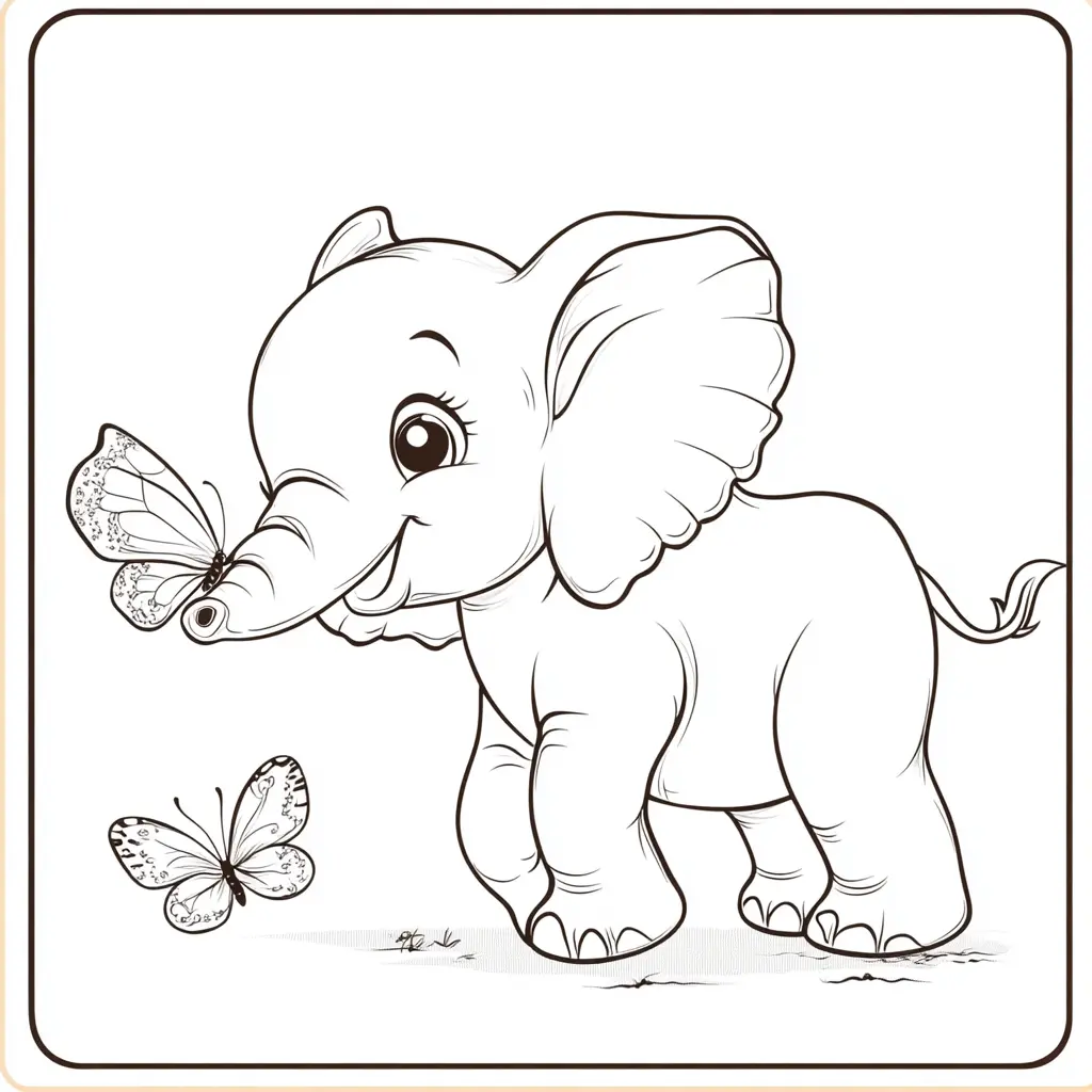 "El Elefante Feliz y sus Amigos Mariposas" Dibujos de elefantes para colorear ❤️ | Minenito