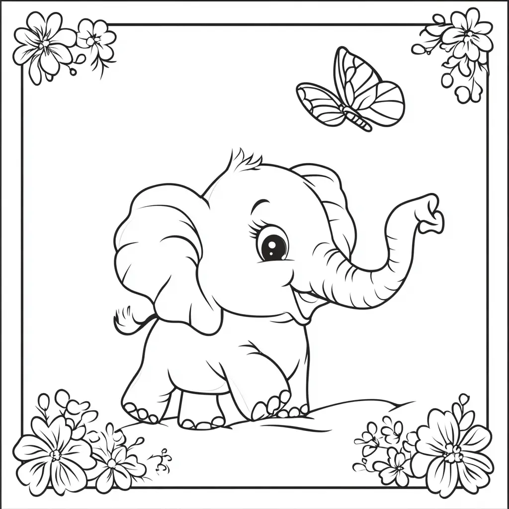 "Elefante Jugando con una Mariposa" Dibujos de elefantes para colorear ❤️ | Minenito