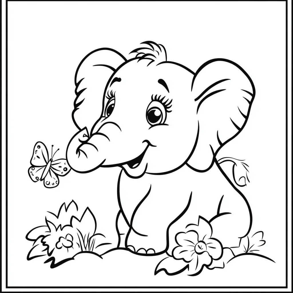 "El Elefante que Ama las Mariposas" Dibujos de elefantes para colorear ❤️ | Minenito