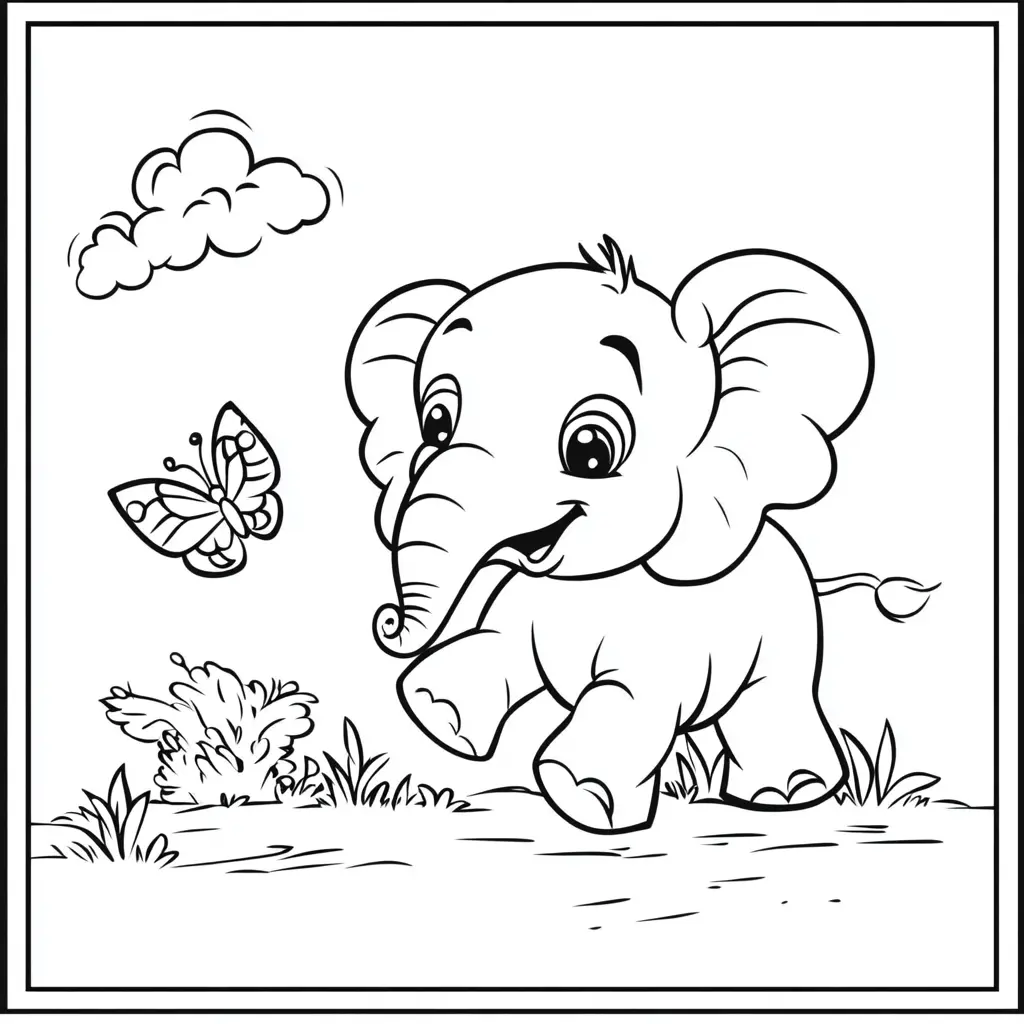 "Aprende a Colorear con el Elefante y las Mariposas" Dibujos de elefantes para colorear ❤️ | Minenito