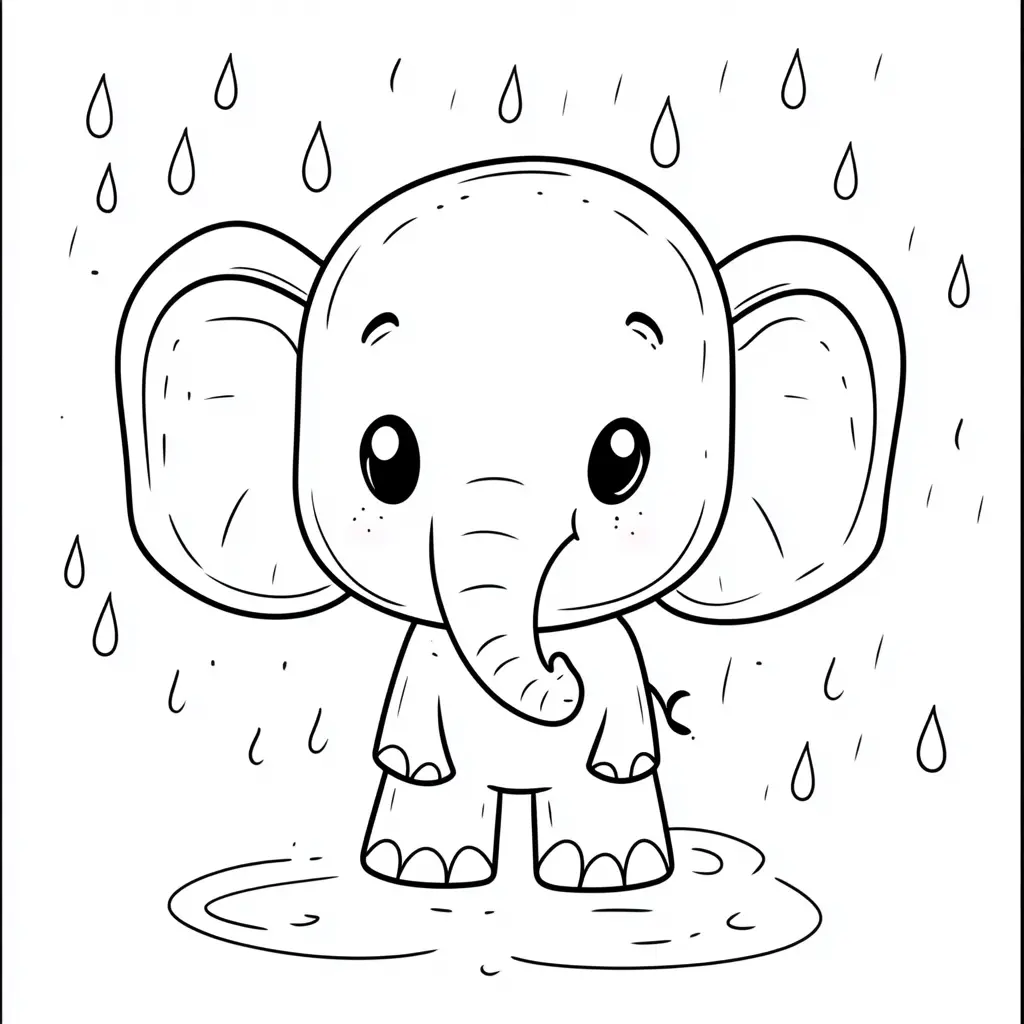 "El Elefante Feliz bajo la Lluvia" Dibujos de elefantes para colorear ❤️ | Minenito