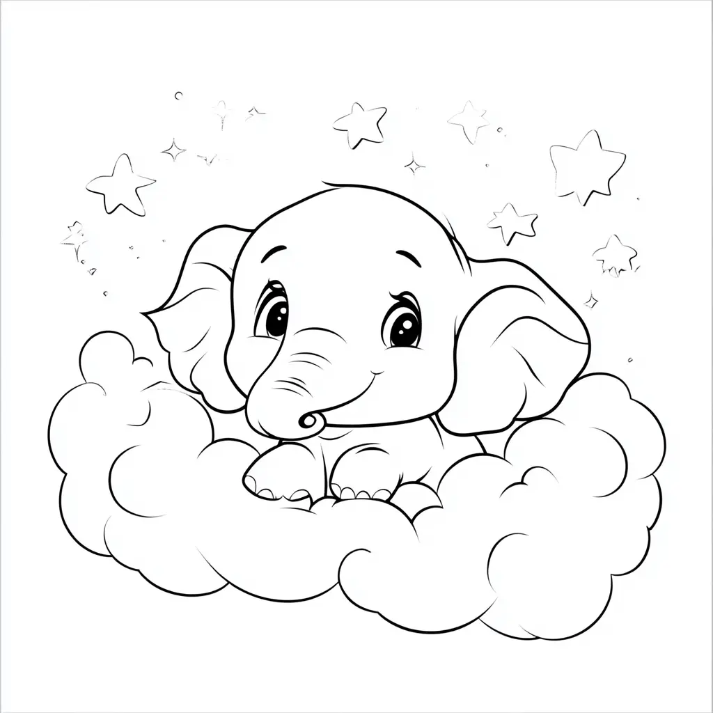 "Elefante bebé en las nubes" Dibujos de elefantes para colorear ❤️ | Minenito