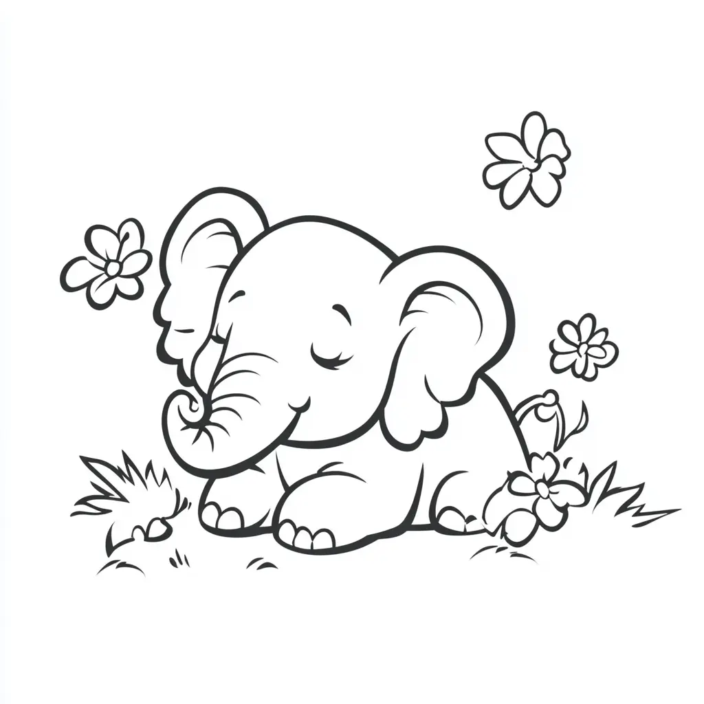 "Elefante bebé soñando entre flores" Dibujos de elefantes para colorear ❤️ | Minenito