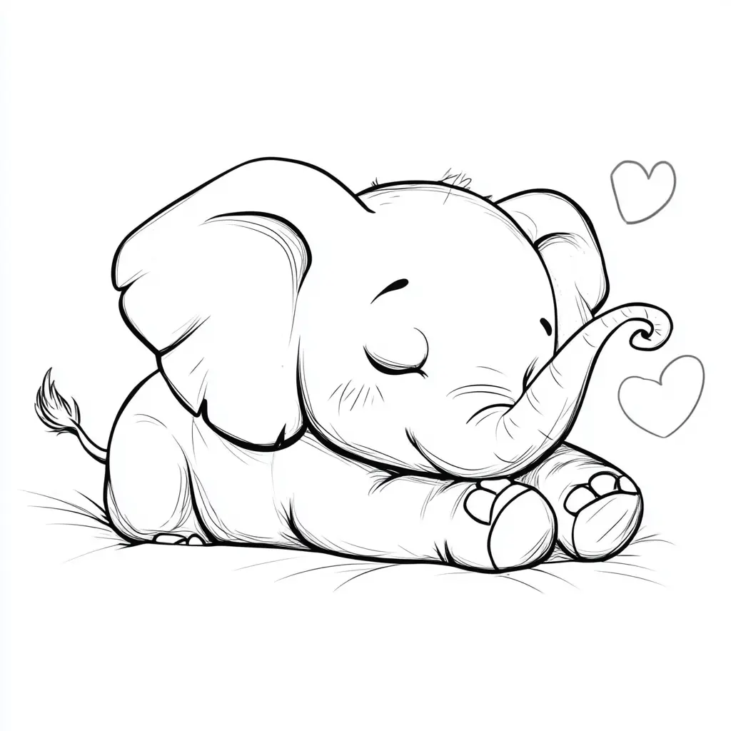 "Elefante bebé soñando con amor" Dibujos de elefantes para colorear ❤️ | Minenito