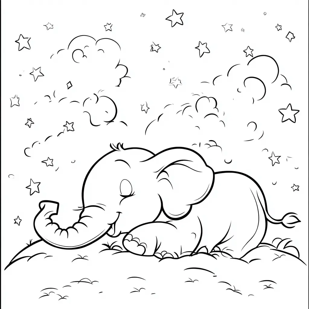 "Elefante soñador bajo las estrellas" Dibujos de elefantes para colorear ❤️ | Minenito