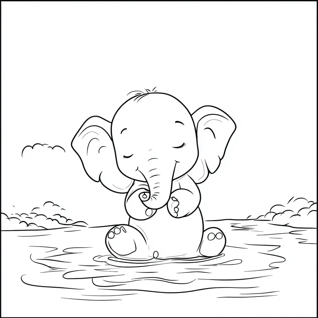 "Elefante bebé bañándose en el río" Dibujos de elefantes para colorear ❤️ | Minenito