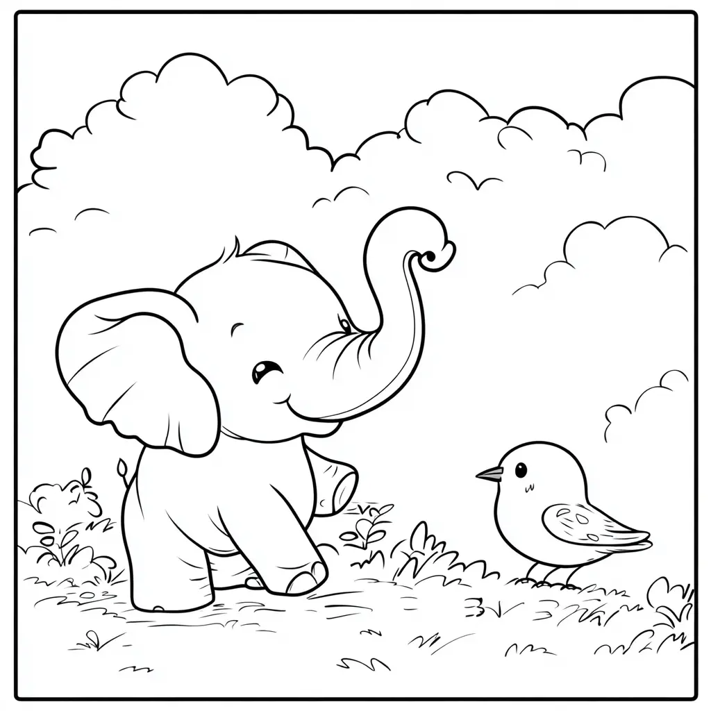 "El elefante y el pájaro amigos" Dibujos de elefantes para colorear ❤️ | Minenito