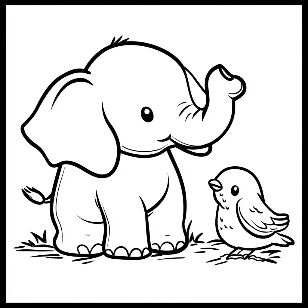 "Amigos inseparables: elefante y pájaro" Dibujos de elefantes para colorear ❤️ | Minenito
