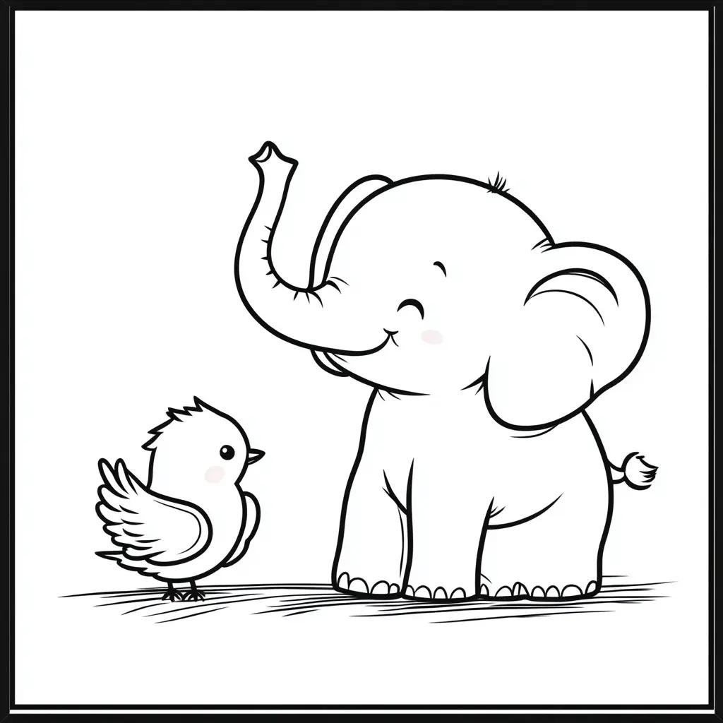 "El elefante y su amigo pájaro" Dibujos de elefantes para colorear ❤️ | Minenito