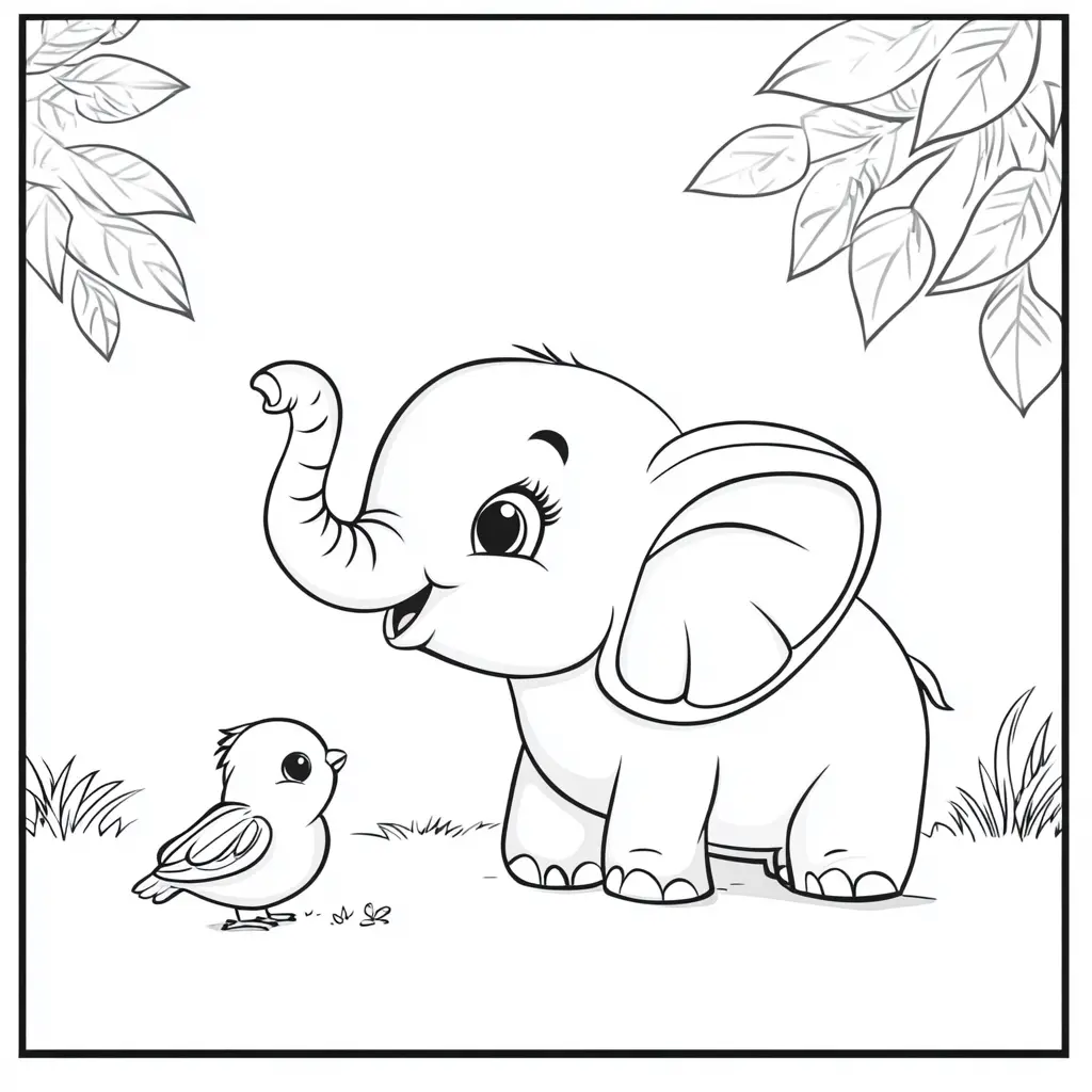 "Amigos del Bosque: Elefante y Pajarito" Dibujos de elefantes para colorear ❤️ | Minenito
