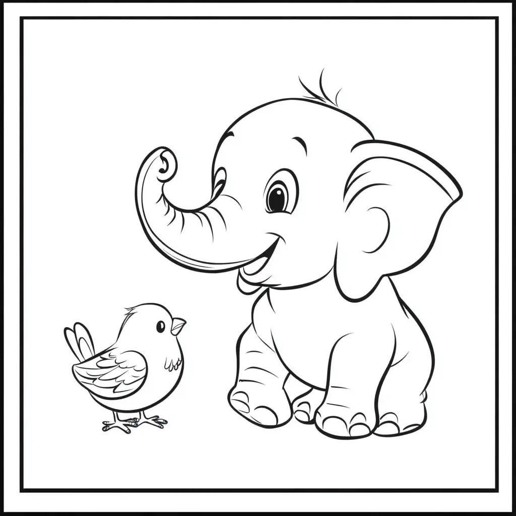 "Amigos de la Selva: Elefante y Pajarito" Dibujos de elefantes para colorear ❤️ | Minenito