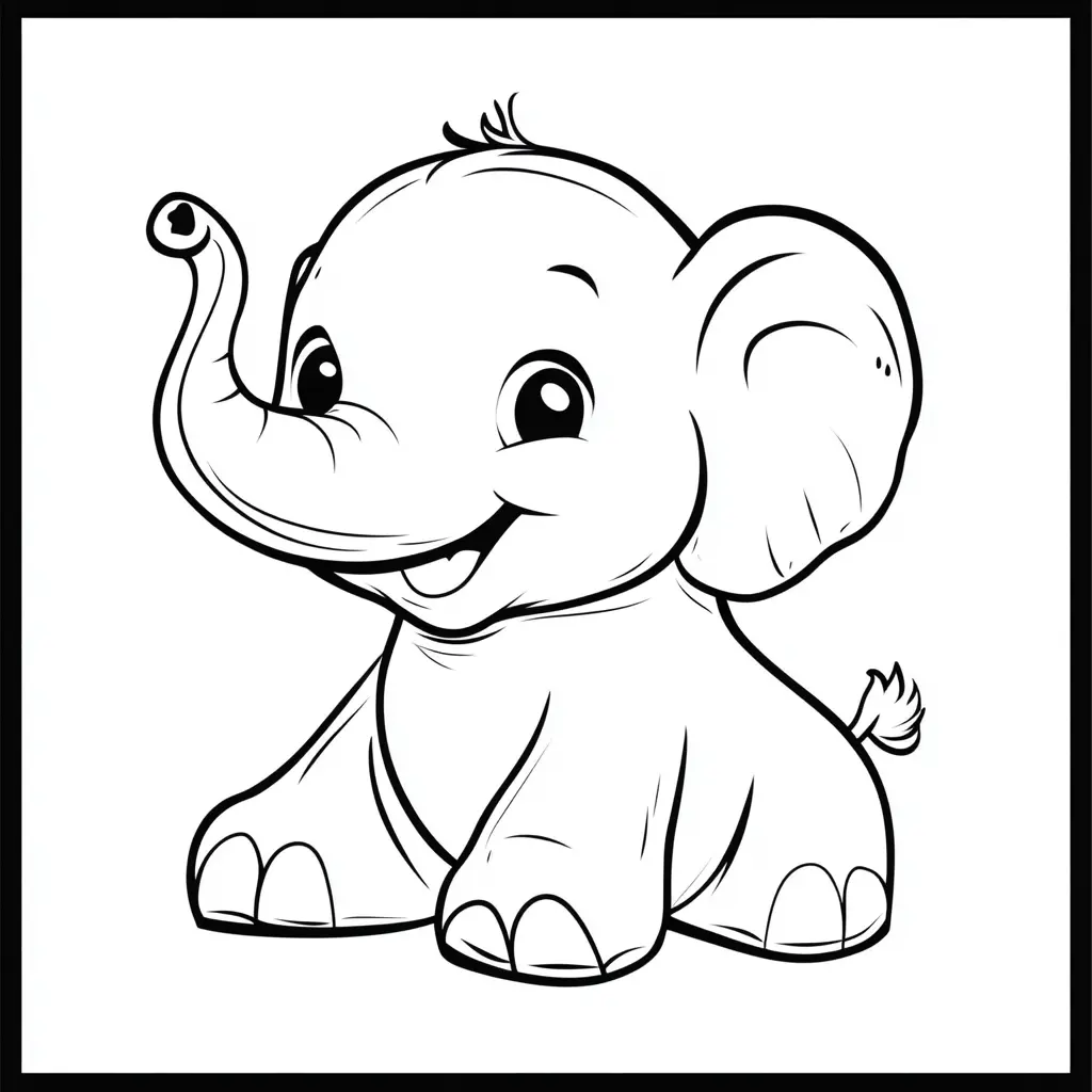 "Elefante Bebé Sonriente con la Trompa en Alto" Dibujos de elefantes para colorear ❤️ | Minenito