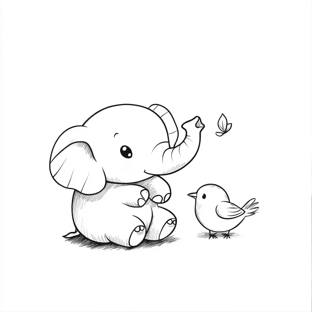 "Amistad en el Bosque: Elefante y Pajarito" Dibujos de elefantes para colorear ❤️ | Minenito