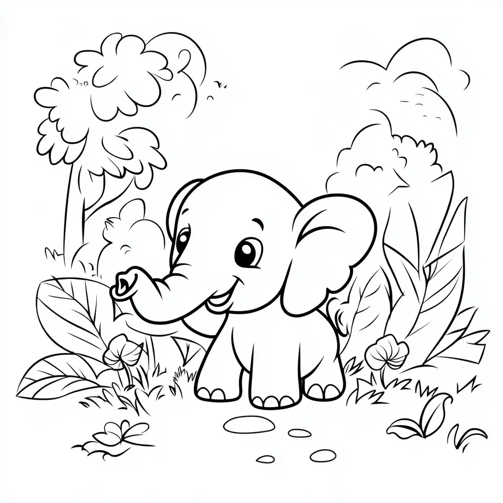 "El Elefante Bebé en el Jardín Mágico" Dibujos de elefantes para colorear ❤️ | Minenito