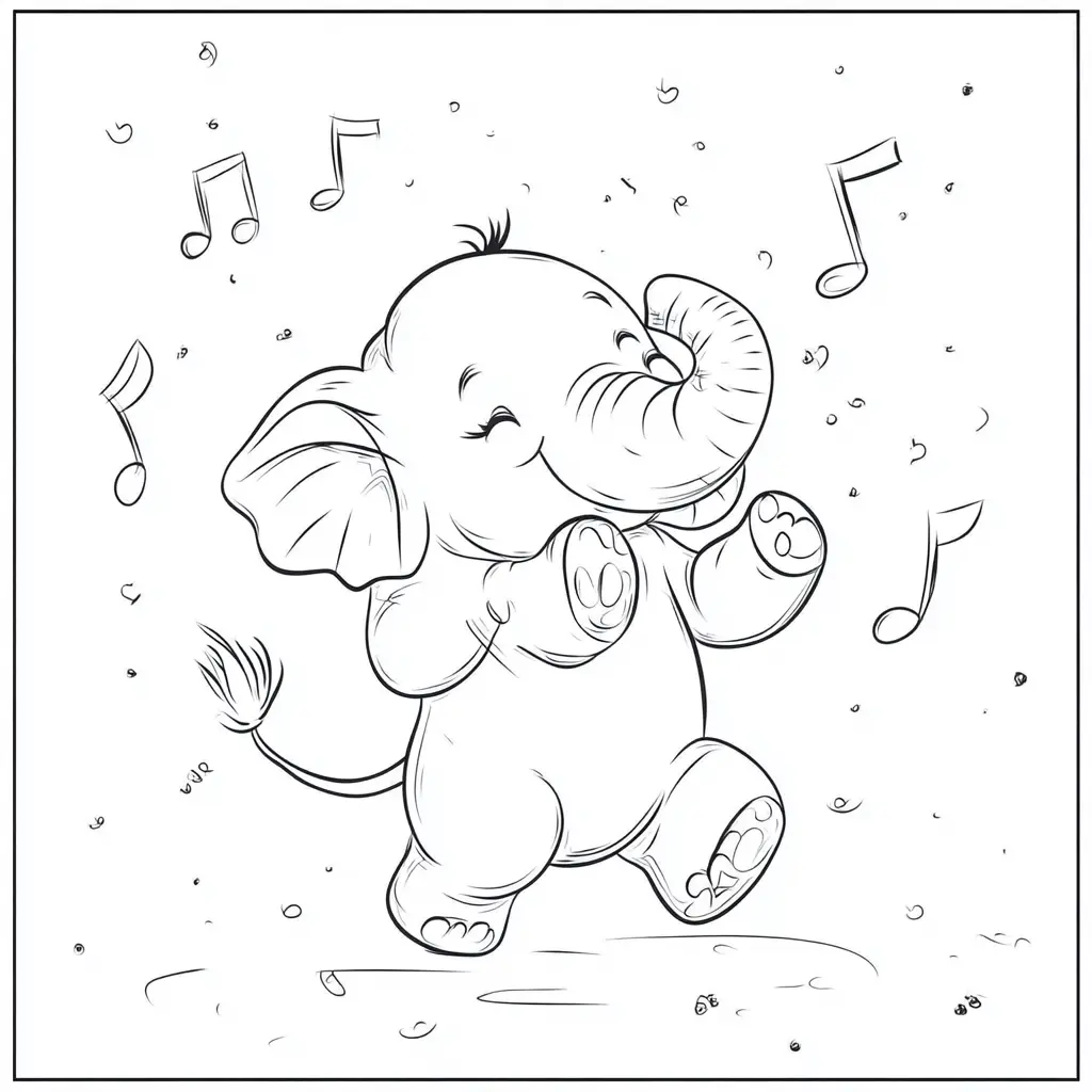 "El Elefante Bailando con la Música" Dibujos de elefantes para colorear ❤️ | Minenito