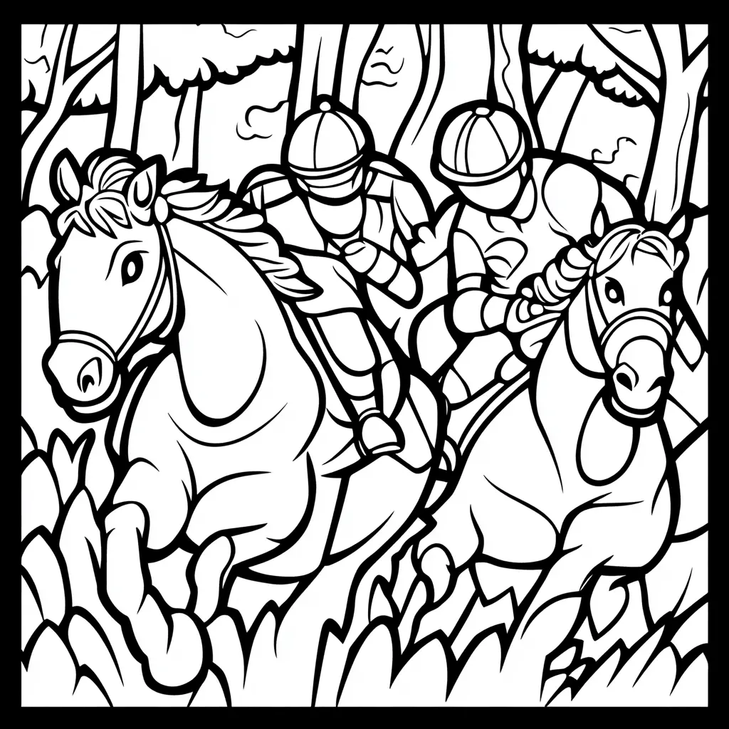 Cuadro de caballo con jinetes: Dibujos de caballos para colorear ❤️ | Minenito