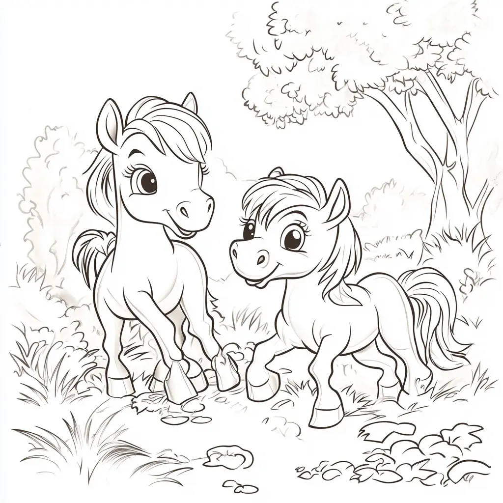 Dos potros jugando: Dibujos de caballos para colorear ❤️ | Minenito