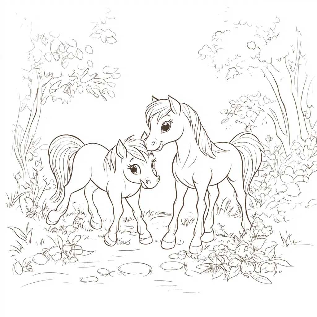 Dos yeguas tiernas: Dibujos de caballos para colorear ❤️ | Minenito