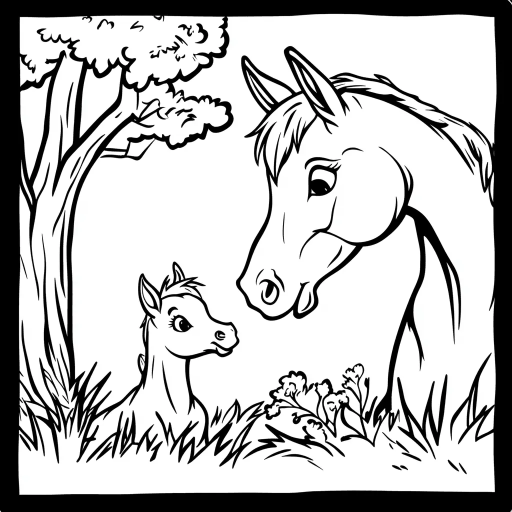 El caballo y su potrillo: Dibujos de caballos para colorear ❤️ | Minenito