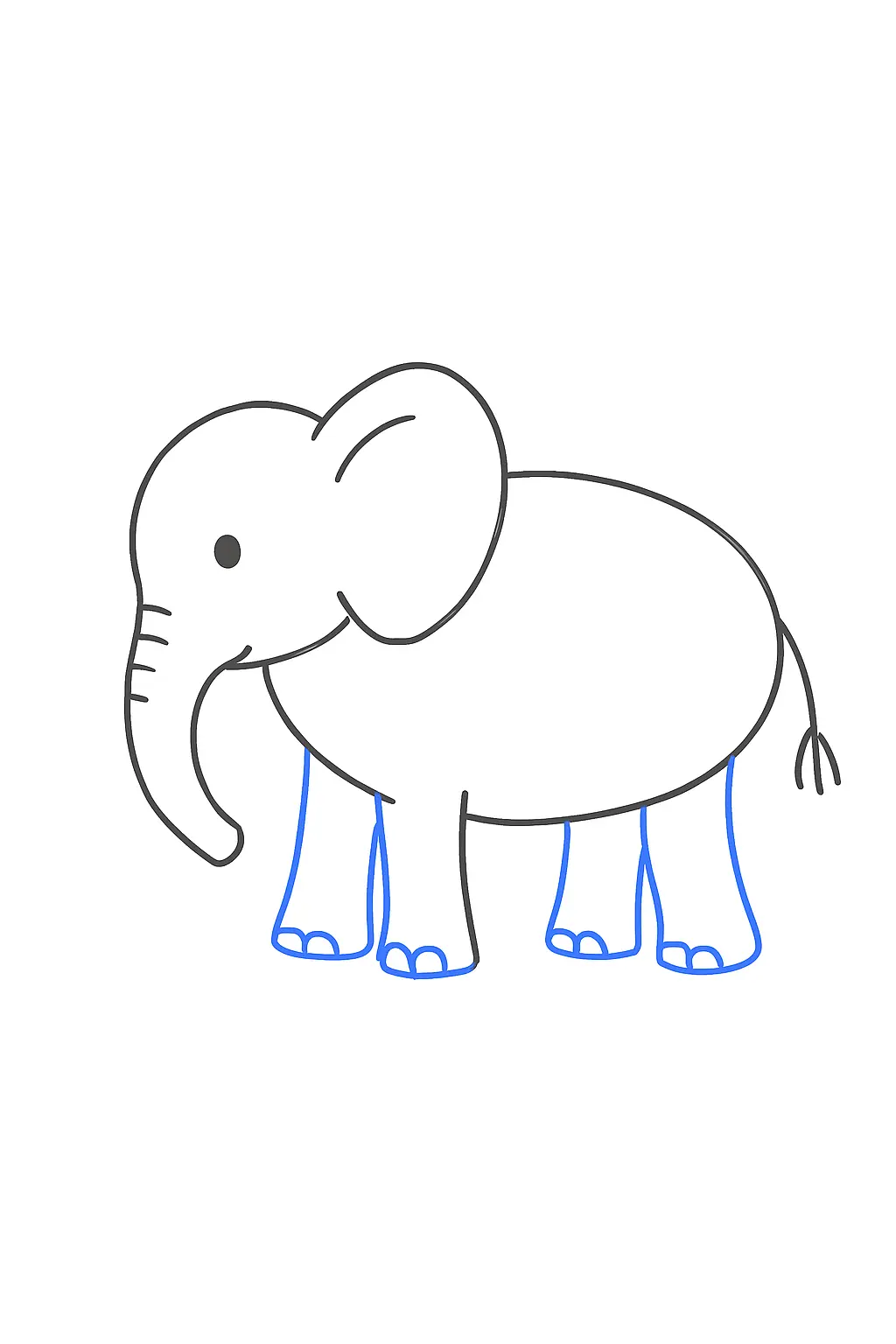 Paso 4: ¡Es hora de los detalles! - Guía fácil para dibujar un elefante en 5 pasos © Minenito