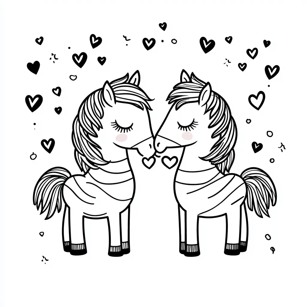 Potrillos con corazones de arte: Dibujos de caballos para colorear ❤️ | Minenito
