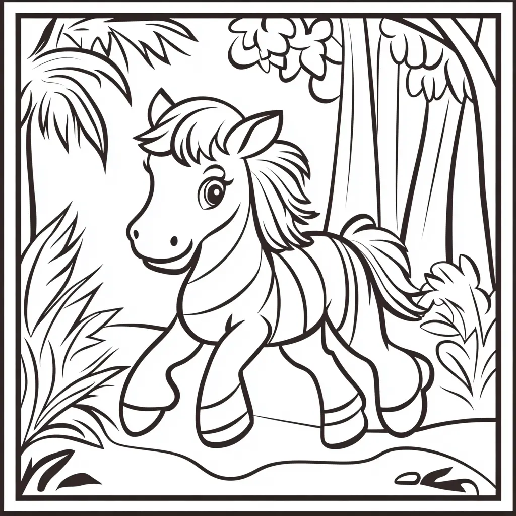Potro amigable del bosque: Dibujos de caballos para colorear ❤️ | Minenito