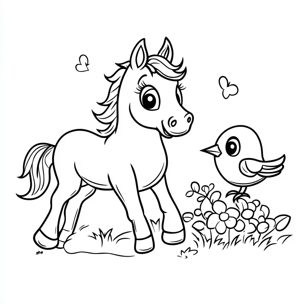 Potro y pajarito: Dibujos de caballos para colorear ❤️ | Minenito