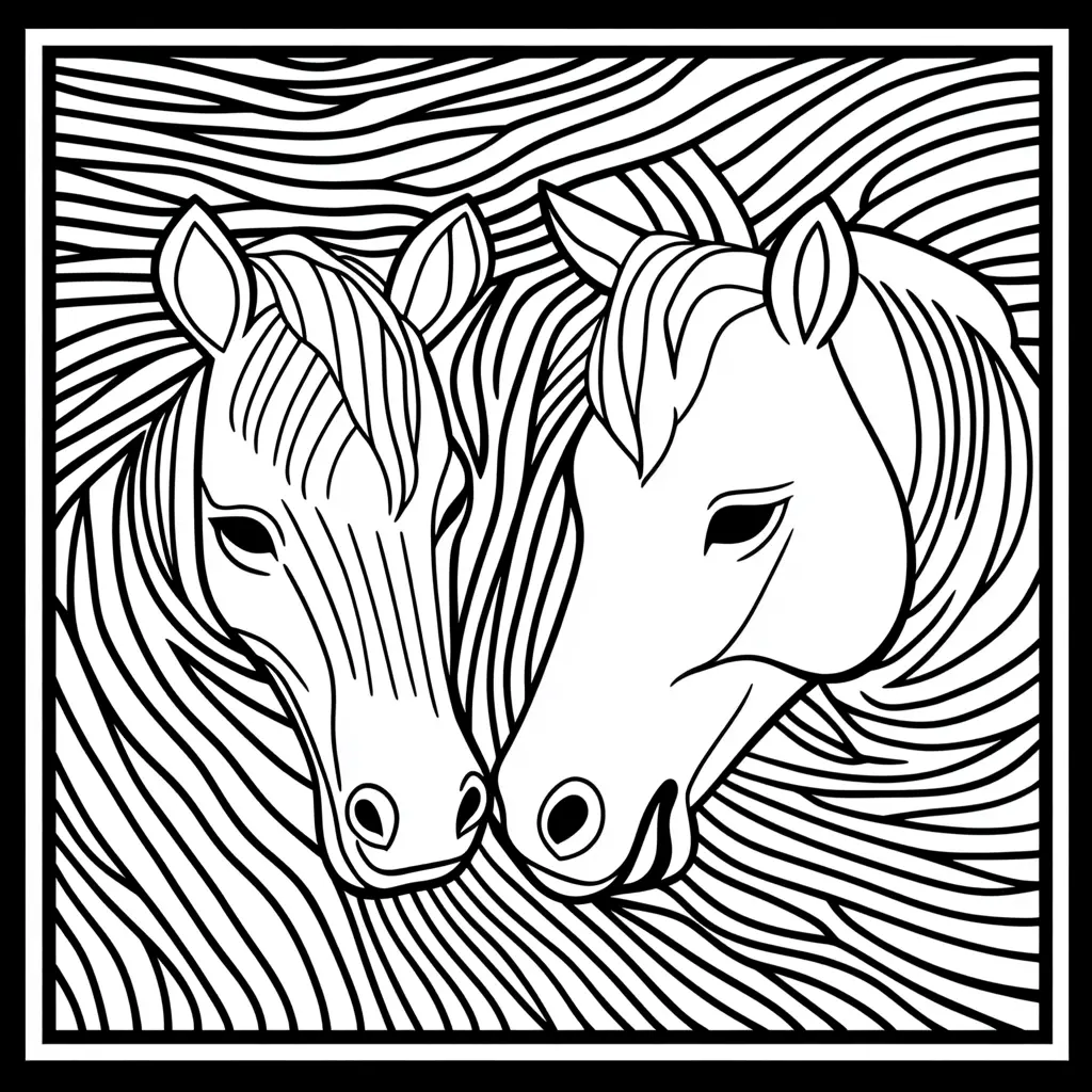 Retrato a rayas de dos caballos: Dibujos de caballos para colorear ❤️ | Minenito