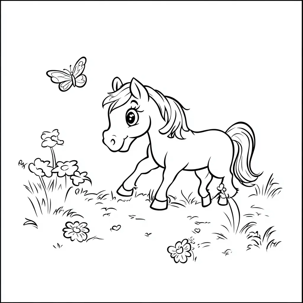 Un caballo feliz y mariposa: Dibujos de caballos para colorear ❤️ | Minenito