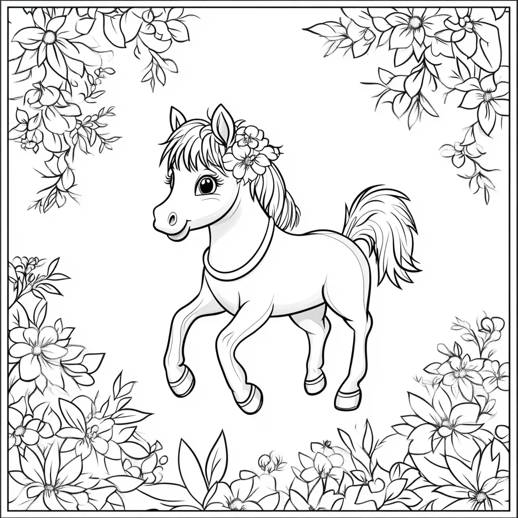 Yegua bailando con flores: Dibujos de caballos para colorear ❤️ | Minenito