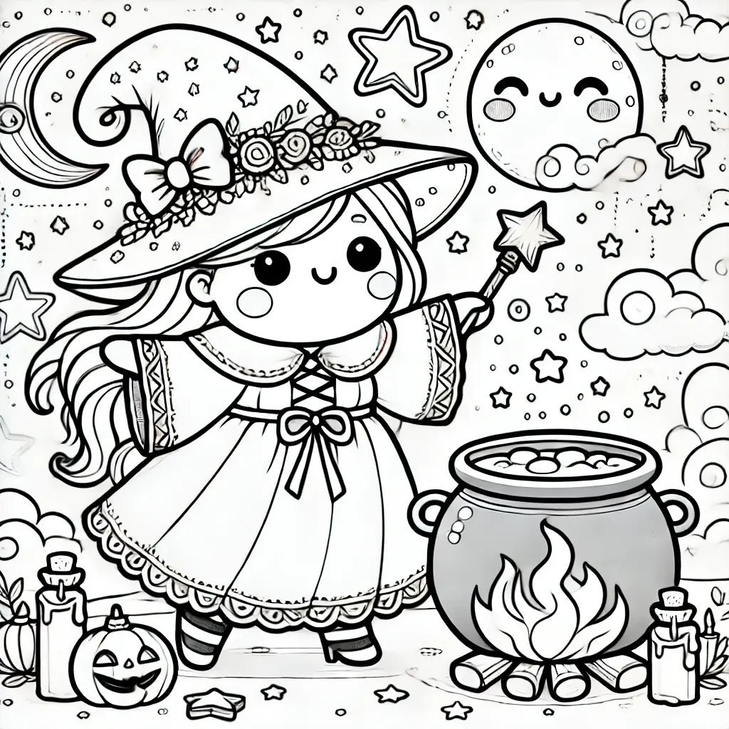 Dibujos de Halloween para colorear | BRUJA HECHICERA Dibujos de Halloween para colorear | BRUJA HECHICERA