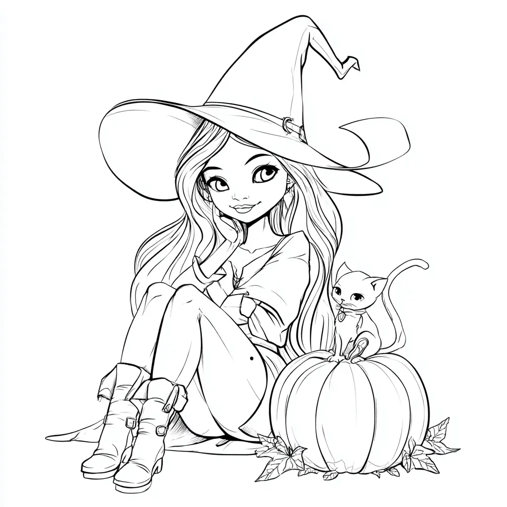 Dibujos de Halloween para colorear | LA BRUJA Y SU GATO Dibujos de Halloween para colorear | LA BRUJA Y SU GATO