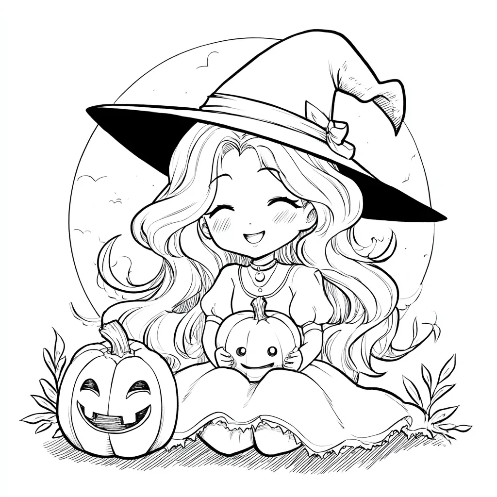 Dibujos de Halloween para colorear | BRUJITA Y CALABAZAS Dibujos de Halloween para colorear | BRUJITA Y CALABAZAS