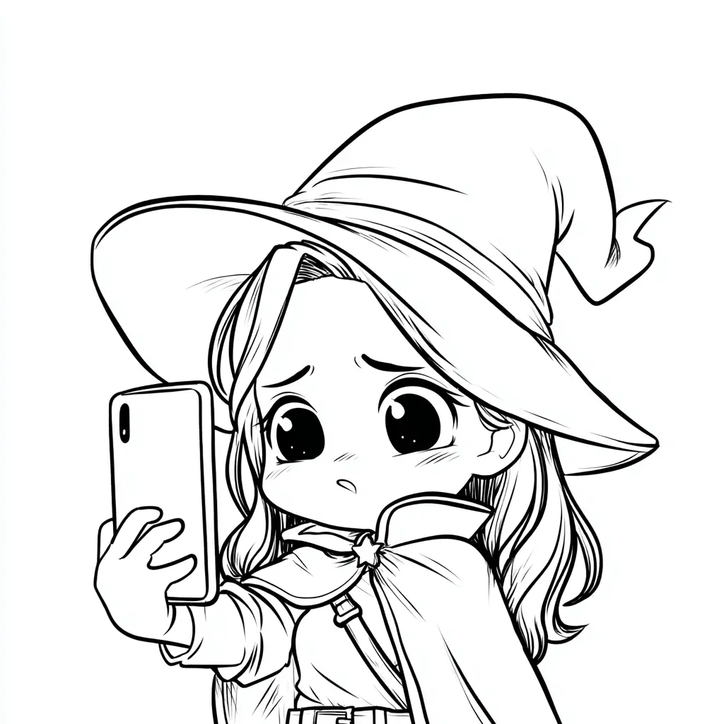 Dibujos de Halloween para colorear | BRUJA MIRANDO EL MÓVIL Dibujos de Halloween para colorear | BRUJA MIRANDO EL MÓVIL