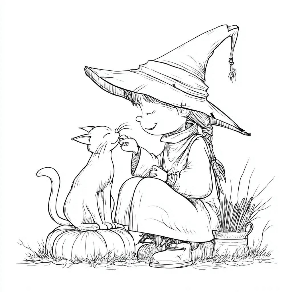 Dibujos de Halloween para colorear | BRUJA Y GATITO Dibujos de Halloween para colorear | BRUJA Y GATITO