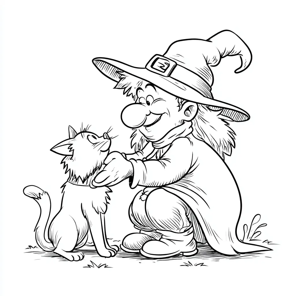 Dibujos de Halloween para colorear | BRUJA ACARICIA A GATO Dibujos de Halloween para colorear | BRUJA ACARICIA A GATO