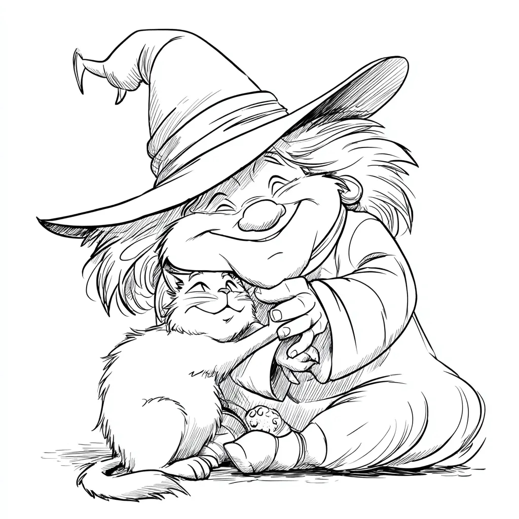 Dibujos de Halloween para colorear | BRUJA ADORA A GATO Dibujos de Halloween para colorear | BRUJA ADORA A GATO