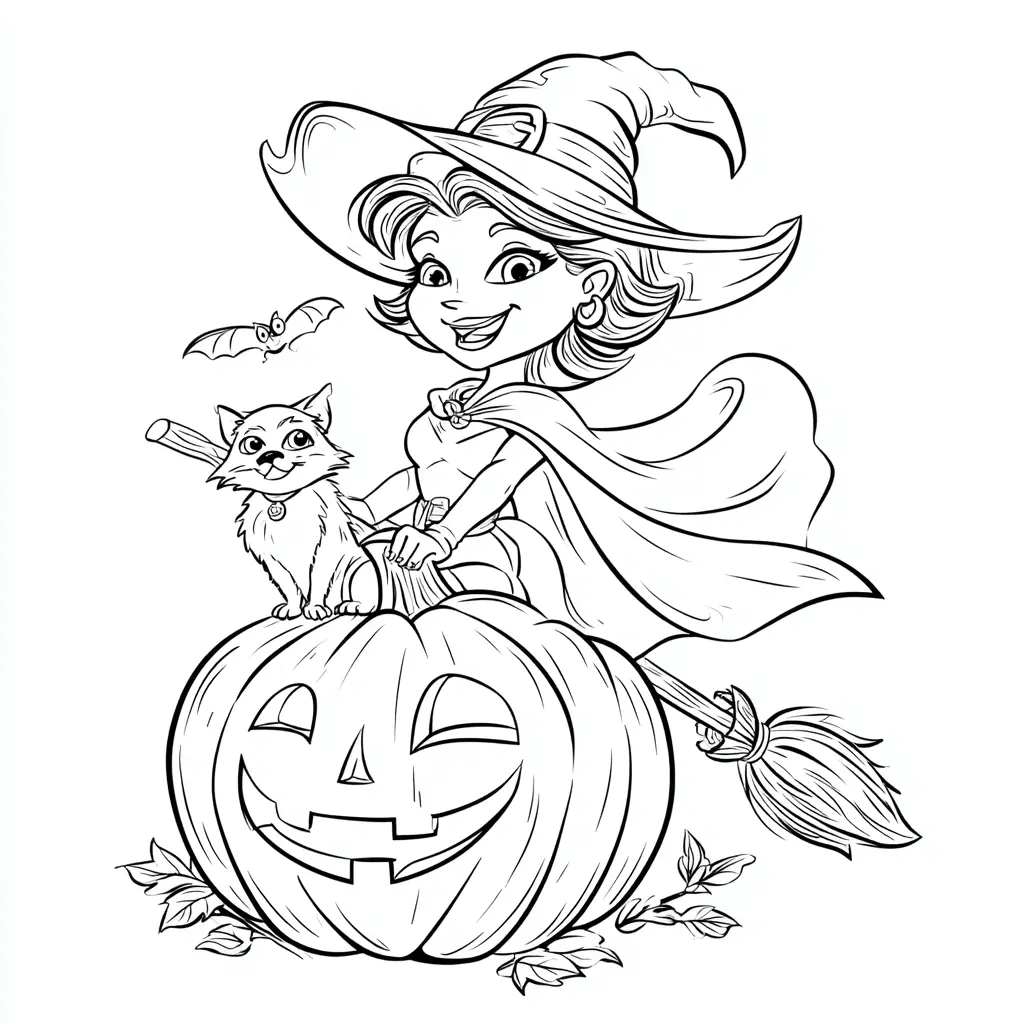 Dibujos de Halloween para colorear | BRUJA Y GATITO EN HALLOWEEN Dibujos de Halloween para colorear | BRUJA Y GATITO EN HALLOWEEN