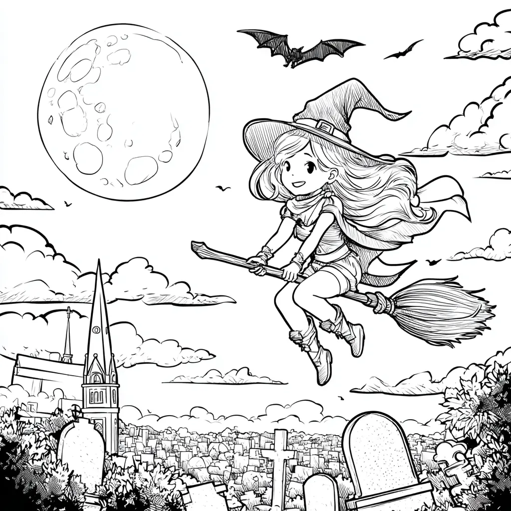 Dibujos de Halloween para colorear | LA BRUJA Y LA LUNA Dibujos de Halloween para colorear | LA BRUJA Y LA LUNA