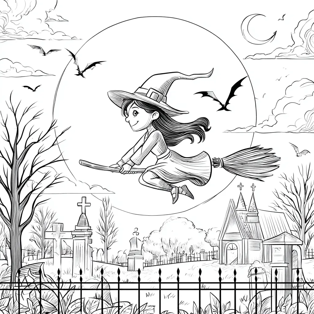 Dibujos de Halloween para colorear | BRUJA EN LA NOCHE Dibujos de Halloween para colorear | BRUJA EN LA NOCHE