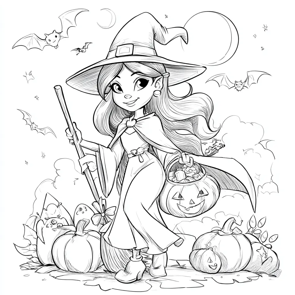 Dibujos de Halloween para colorear | BRUJA RECOGIENDO CALABAZAS Dibujos de Halloween para colorear | BRUJA RECOGIENDO CALABAZAS