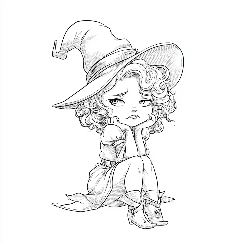 Dibujos de Halloween para colorear | BRUJA TRISTE Dibujos de Halloween para colorear | BRUJA TRISTE