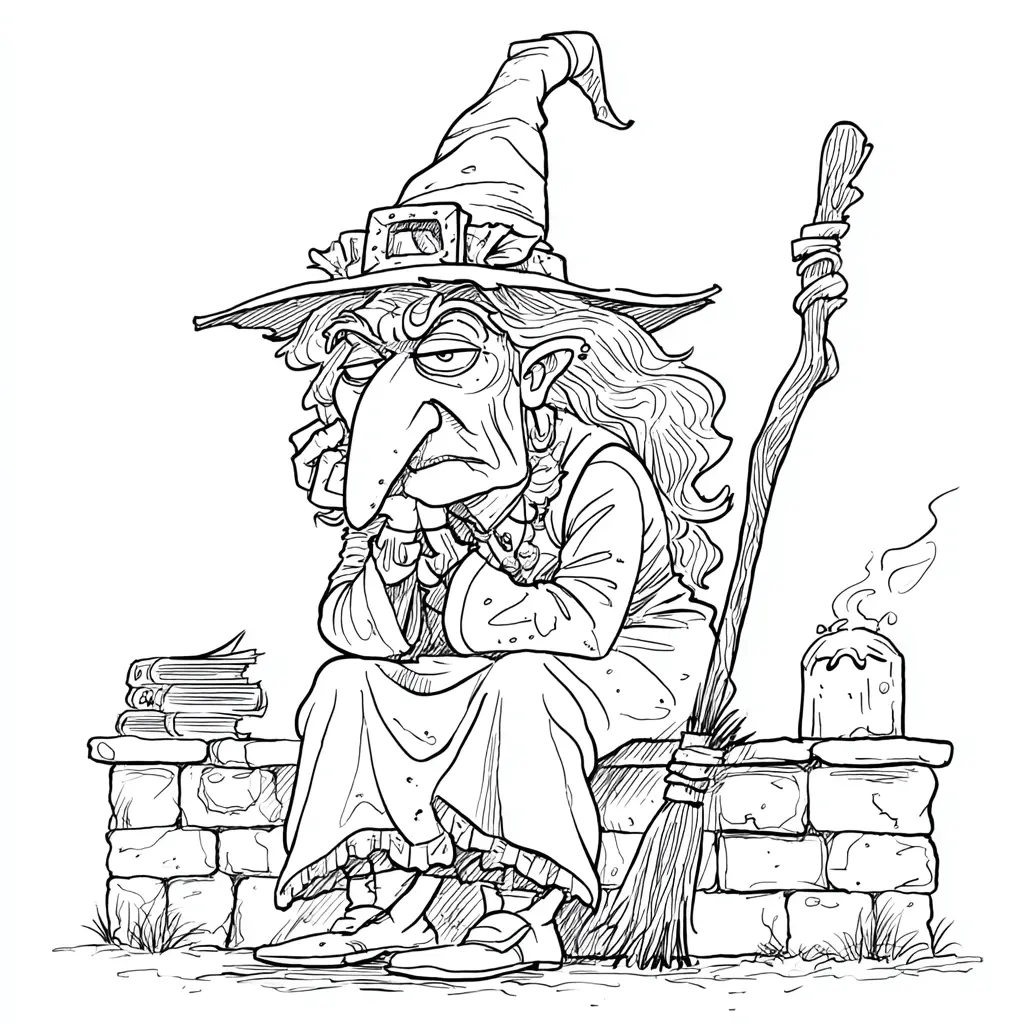 Dibujos de Halloween para colorear | BRUJA PENSATIVA Dibujos de Halloween para colorear | BRUJA PENSATIVA