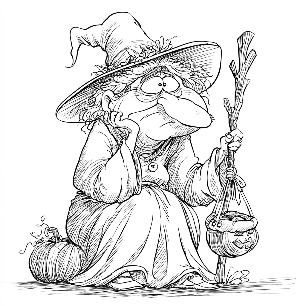 Dibujos de Halloween para colorear | BRUJA SENTADA Dibujos de Halloween para colorear | BRUJA SENTADA