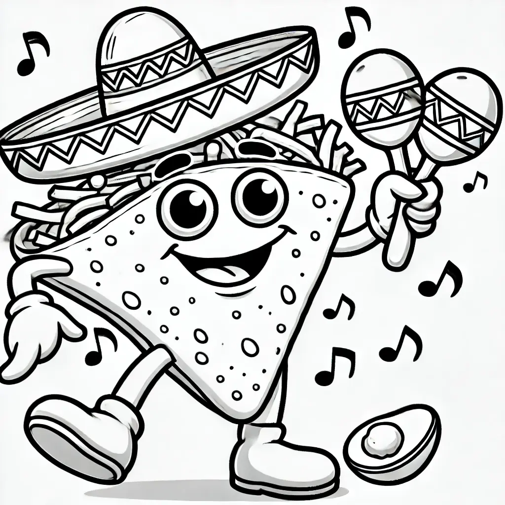 Dibujos de comidas del mundo para colorear | TACO EN LA FIESTA