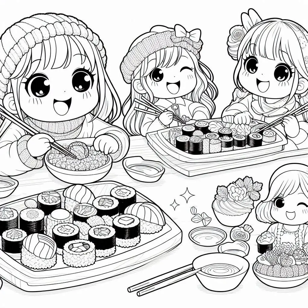 Dibujos de comidas del mundo para colorear | FIESTA DE SUSHI