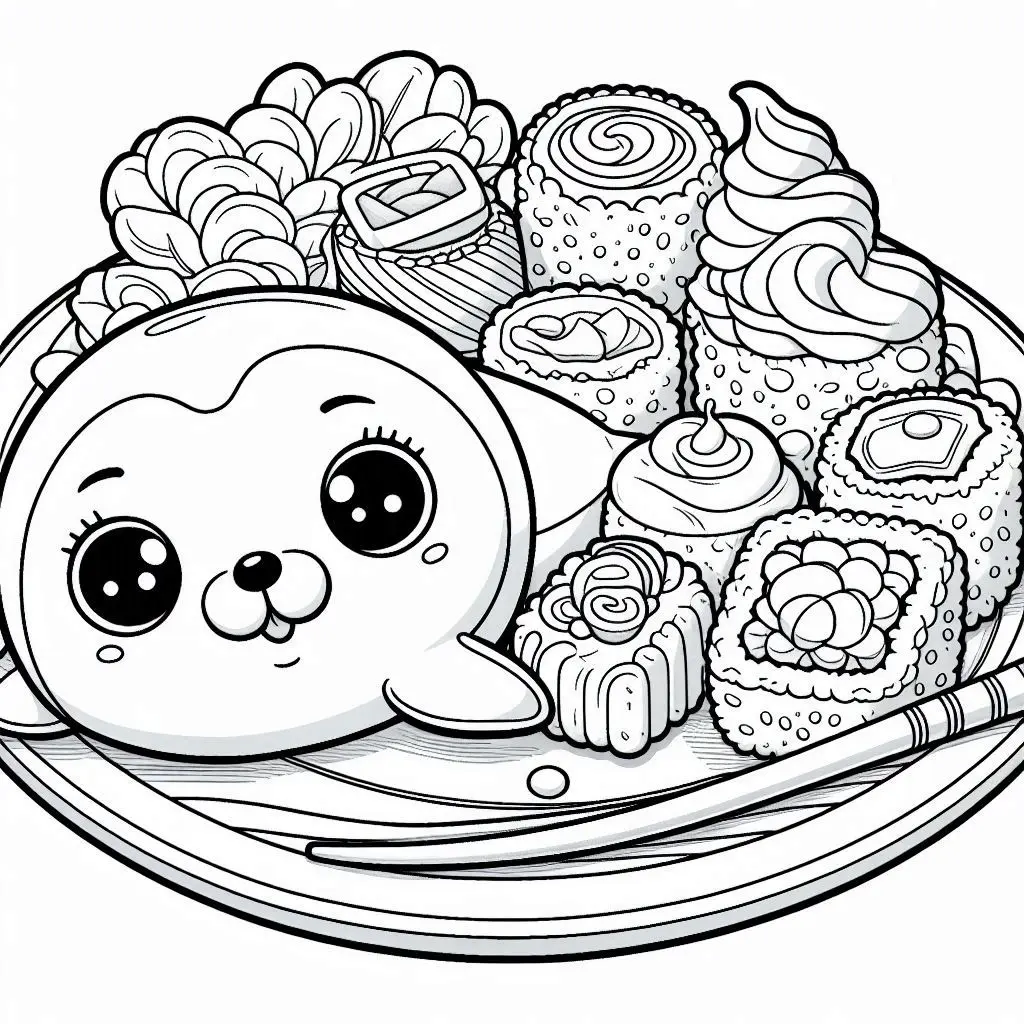 Dibujos de comidas del mundo para colorear | EL SUSHI SONRIENTE