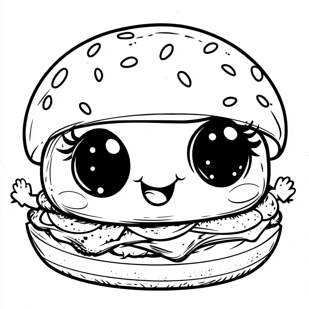 Dibujos de comidas del mundo para colorear | HAMBURGUESA KAWAII