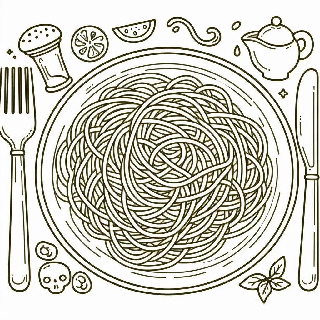 Dibujos de comidas del mundo para colorear | PLATO DE ESPAGUETTIS 